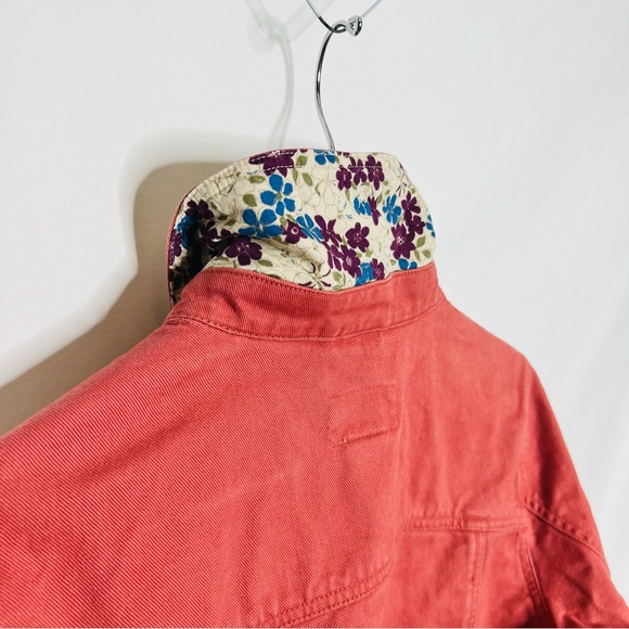 LL Bean Denim Pink /Salmon Floral Lined Jean Jacket - Picture 10 of 15